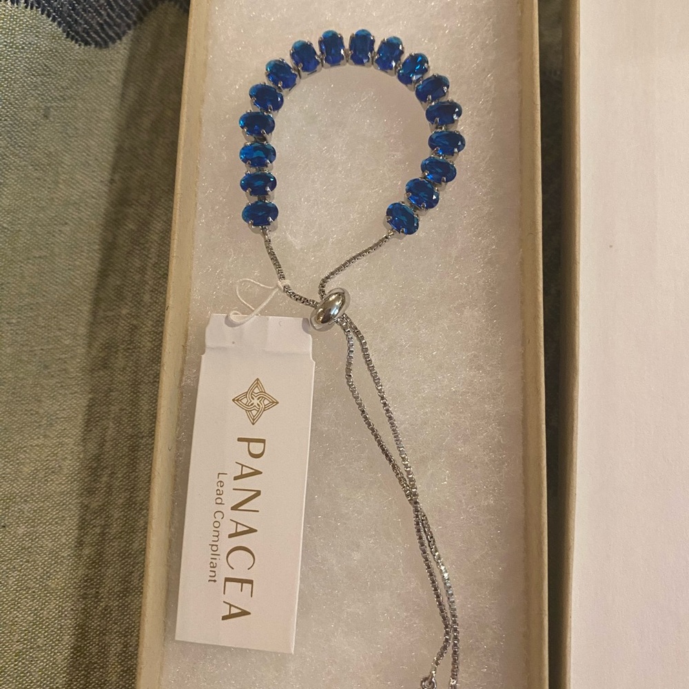 Panacea Blue Crystal Adjustable Bracelet Silver Tone Slider New in Box